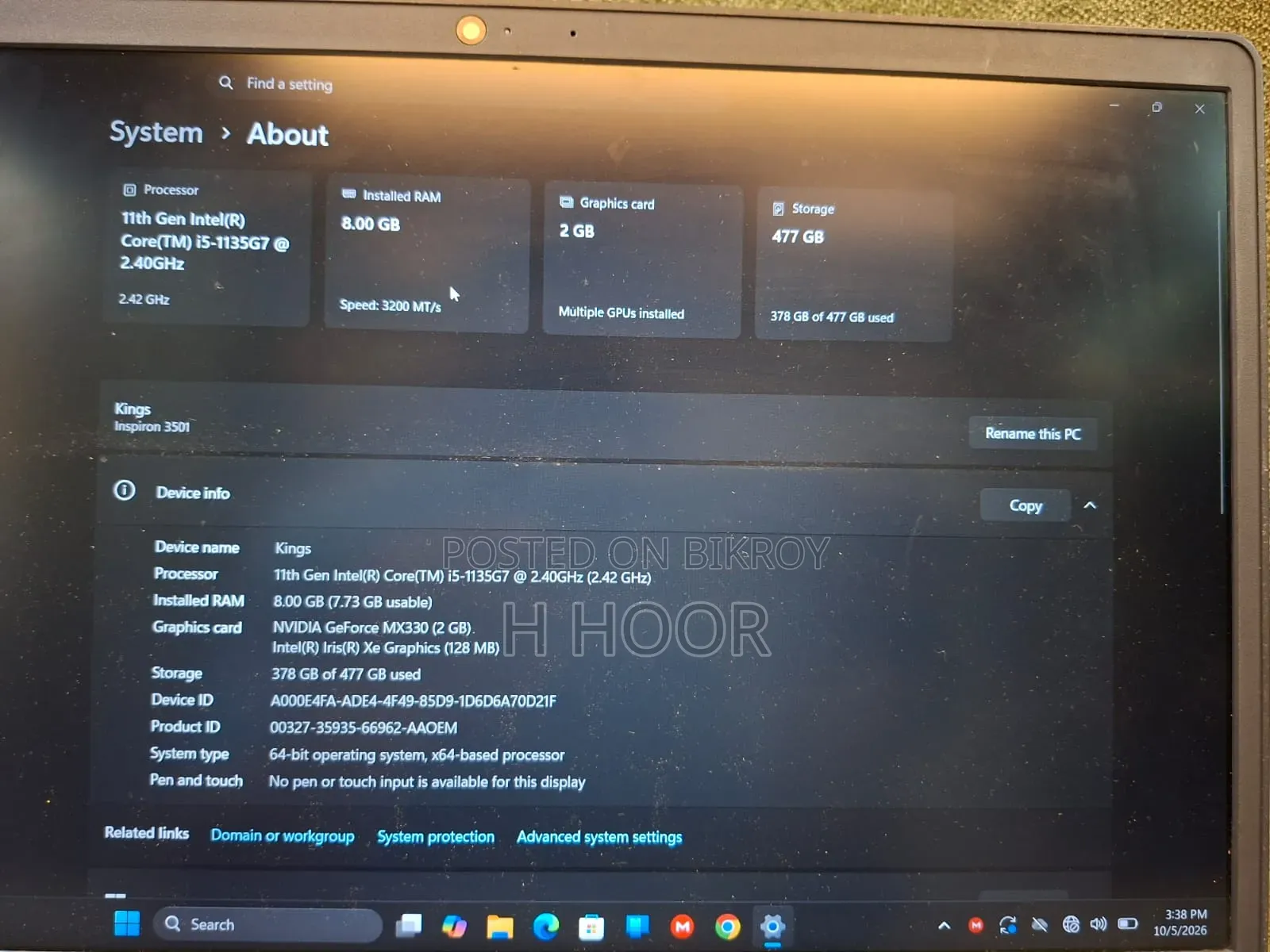 Laptop Dell Inspiron 15 3000 8GB Intel Core i5 SSD 256GB