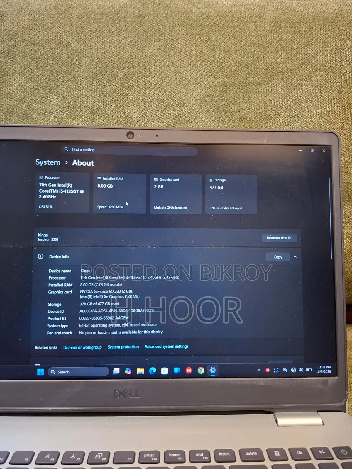 Laptop Dell Inspiron 15 3000 8GB Intel Core i5 SSD 256GB
