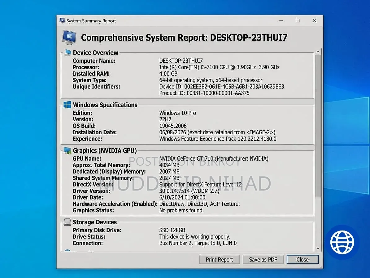 Desktop Computer Gigabyte GB-BKi3HA-7100 4GB Intel Core i3 HDD+SSD 1T