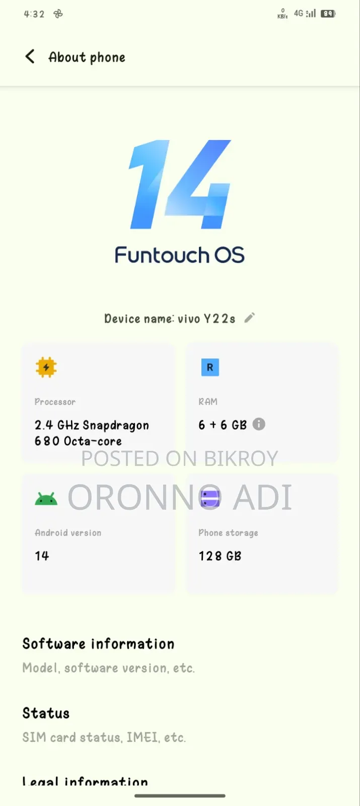 Vivo Y22s 128 GB Blue