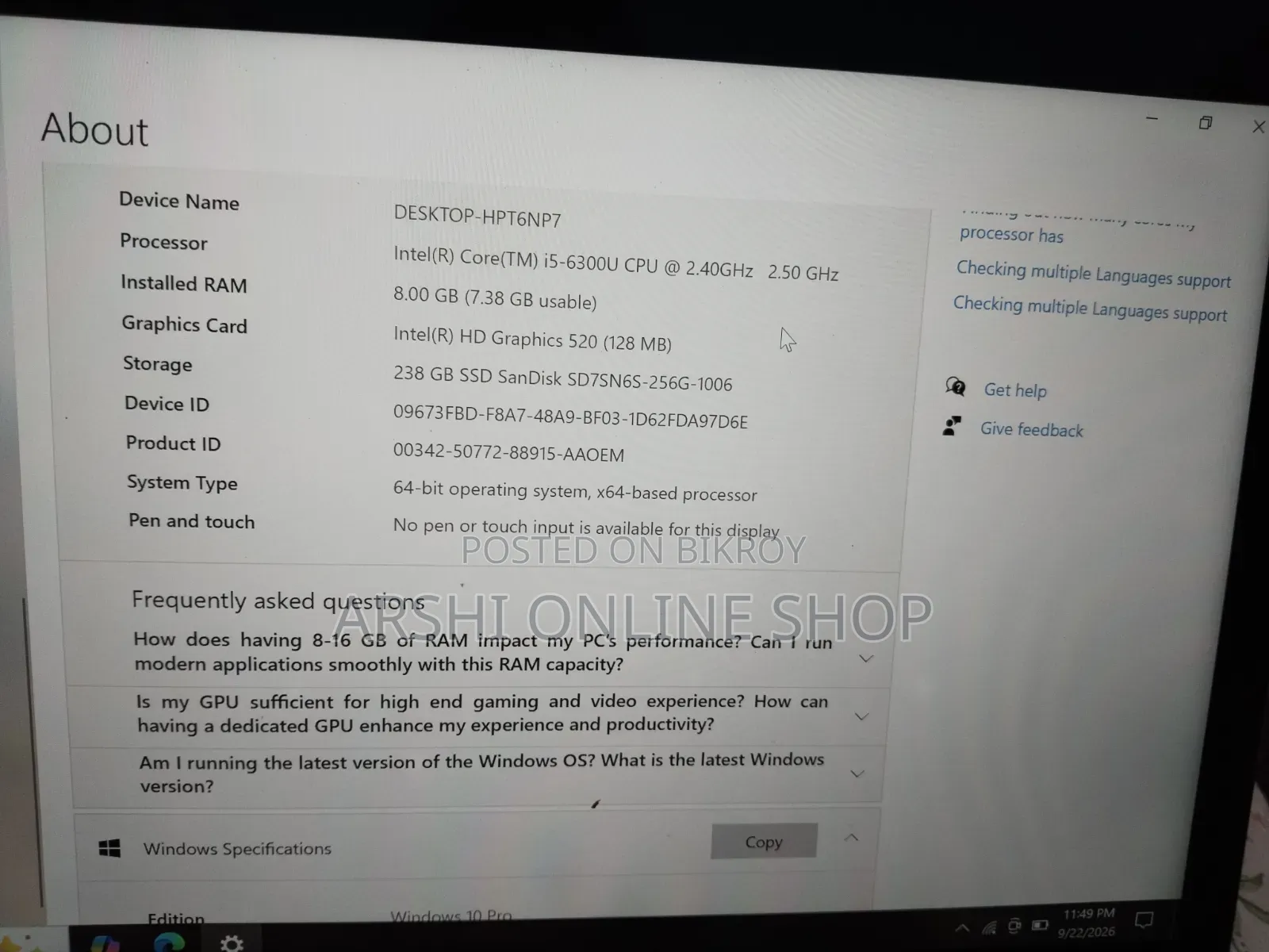 Laptop HP EliteBook 840 G6 8GB Intel Core i5 SSD 256GB