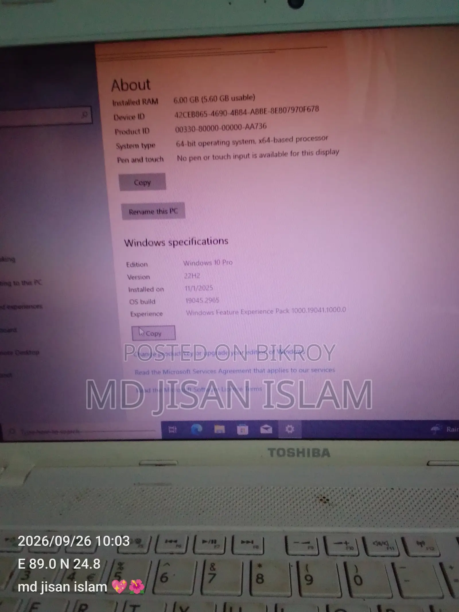 Laptop Toshiba Satellite C855 6GB HDD 128GB