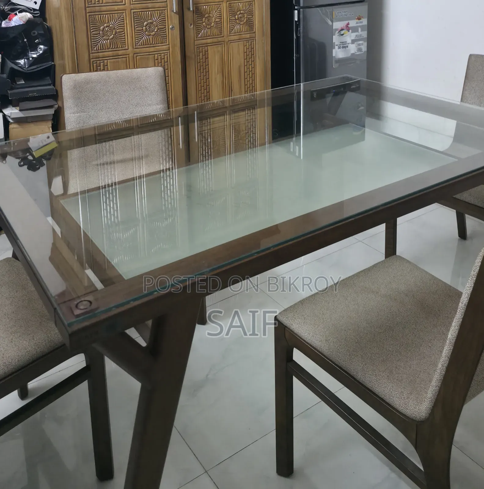 HATIL Almost New 6-Chair Glass Top Dining Table