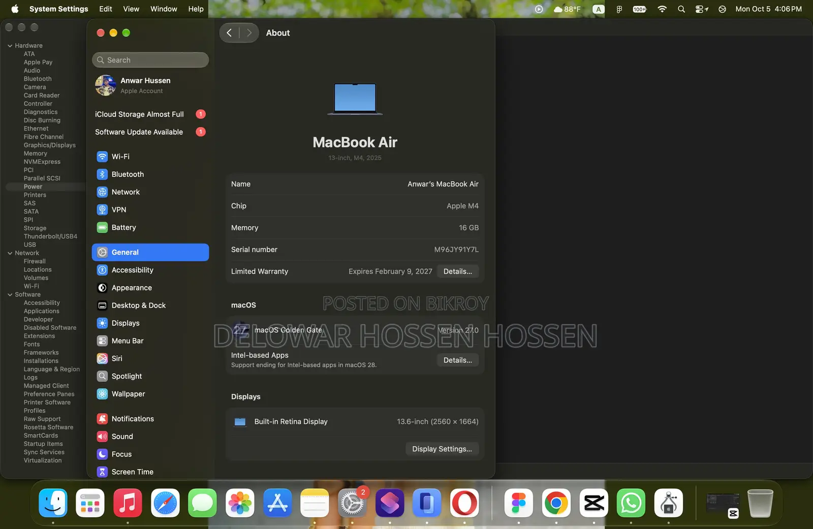 Laptop Apple MacBook Air 2025 M4 16GB Apple M4 SSD 256GB