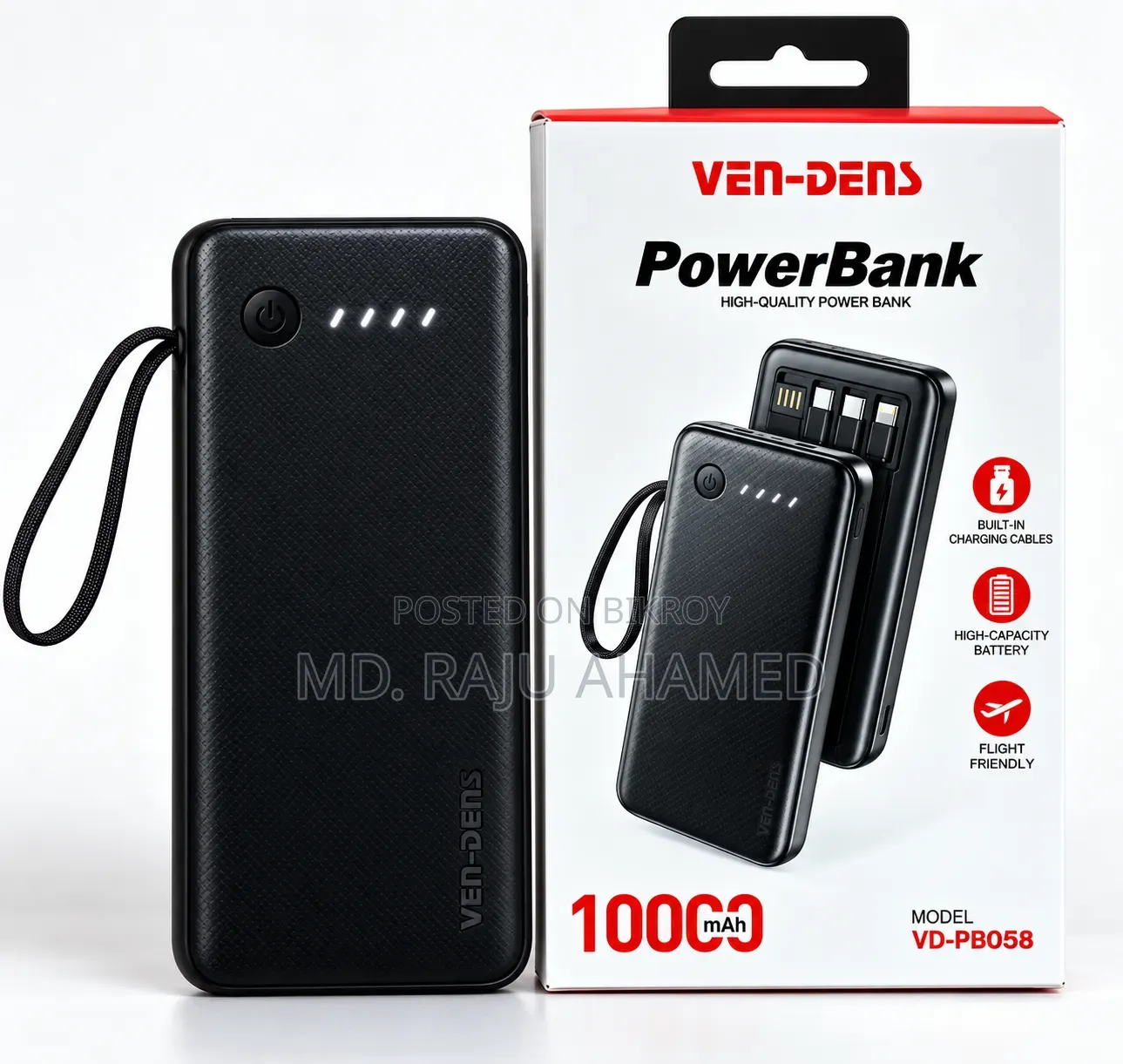 🔋 VEN-DENS 10,000mAh Power Bank
Model: VD-PB058