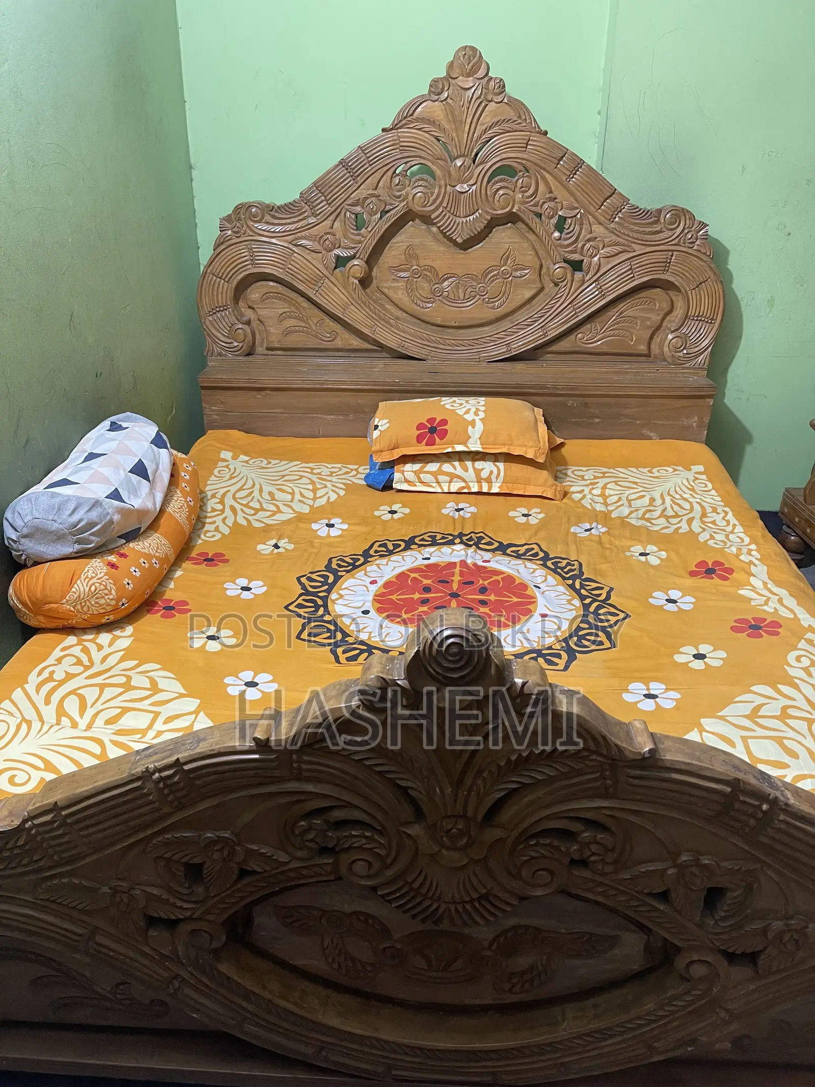 Original Teak Wood Bed (with Mattress)