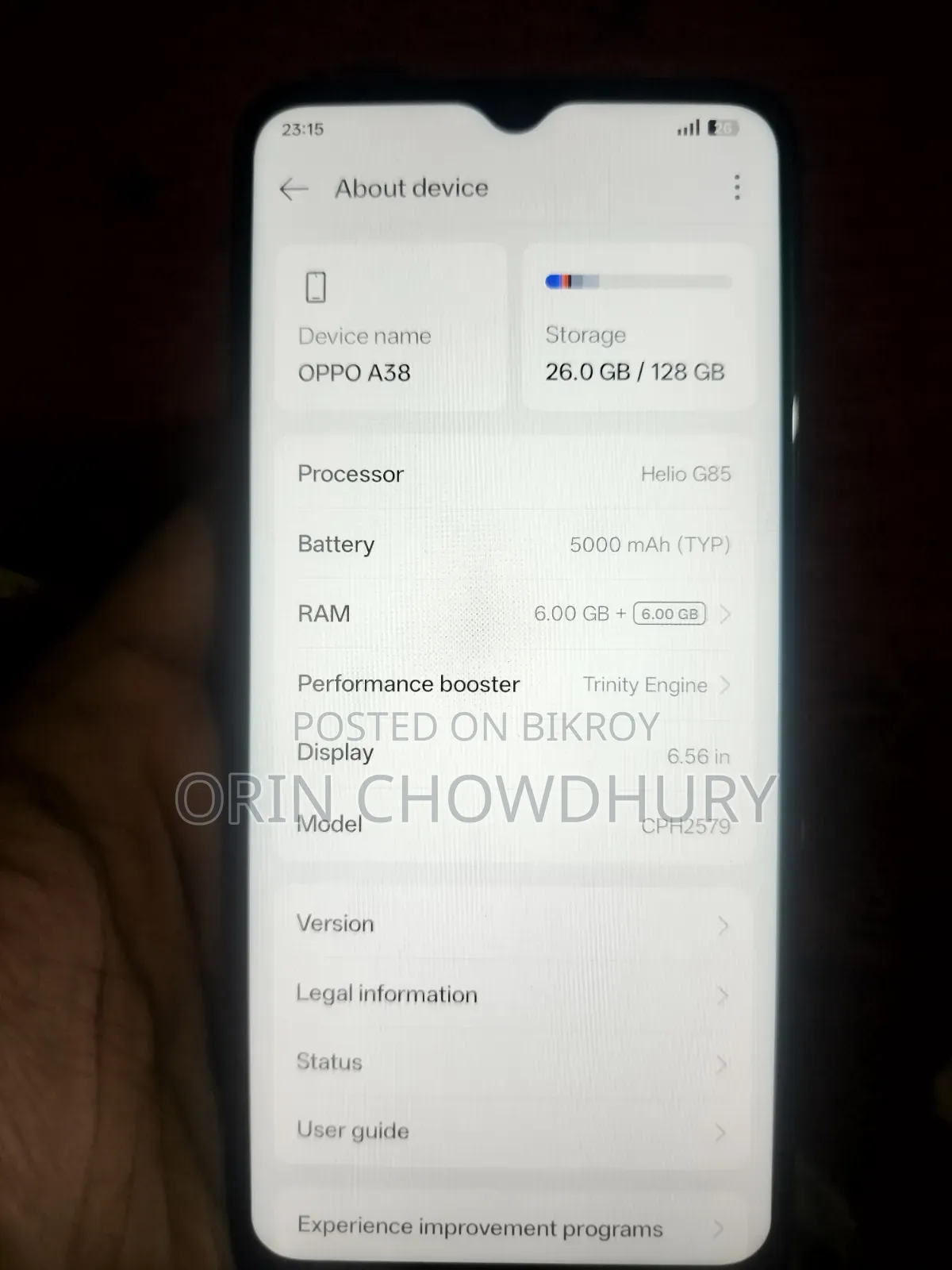 ওপ্পো এ৩৮ ১২৮ জিবি ব্ল্যাক