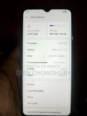 ওপ্পো এ৩৮ ১২৮ জিবি ব্ল্যাক