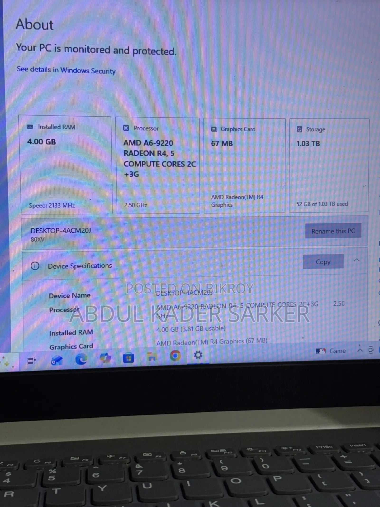 Laptop Lenovo 4GB AMD A6 HDD+SSD 1T
