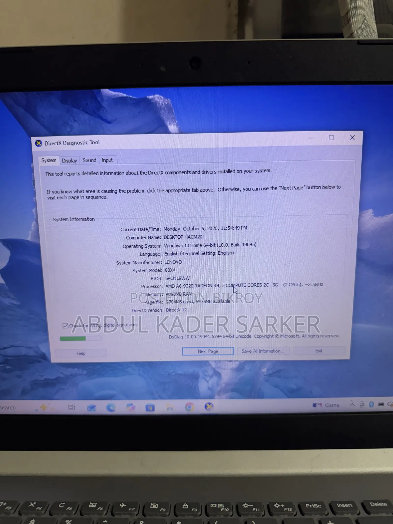 Laptop Lenovo 4GB AMD A6 HDD+SSD 1T