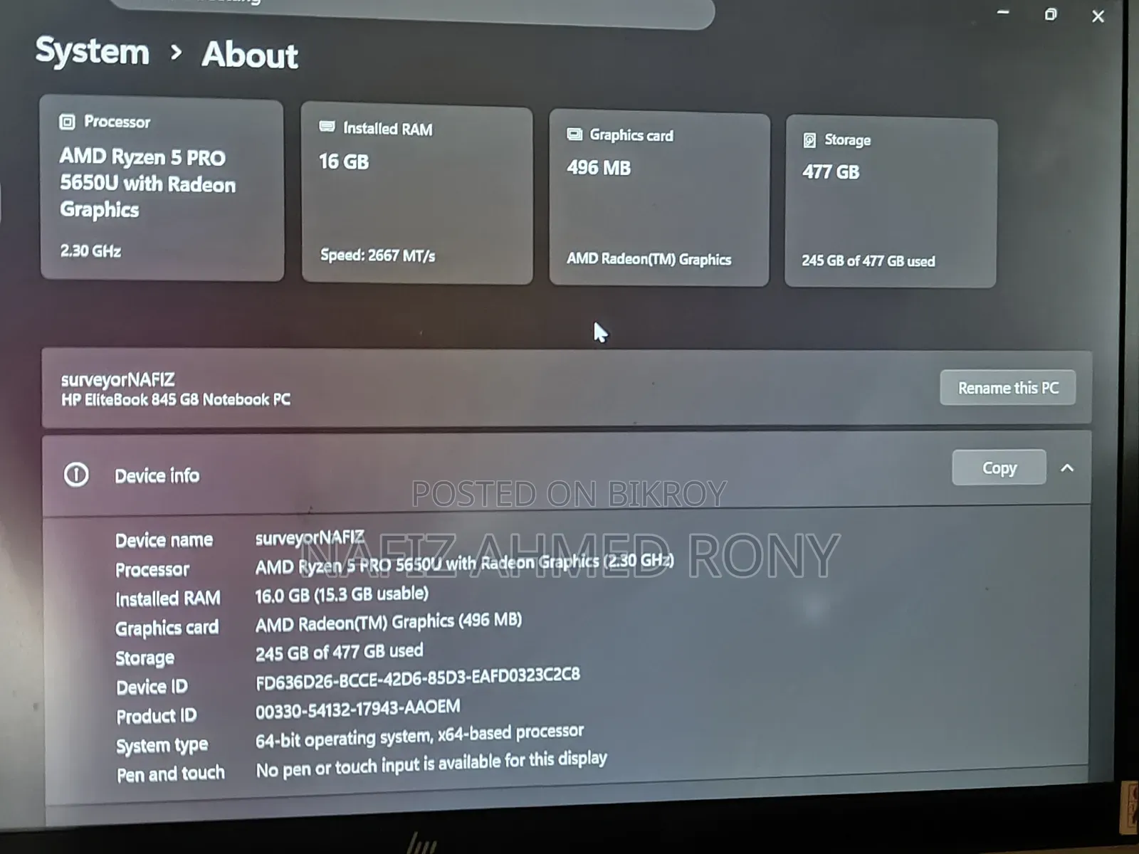 Laptop HP EliteBook 840 G8 16GB AMD Ryzen 5 SSD 512GB