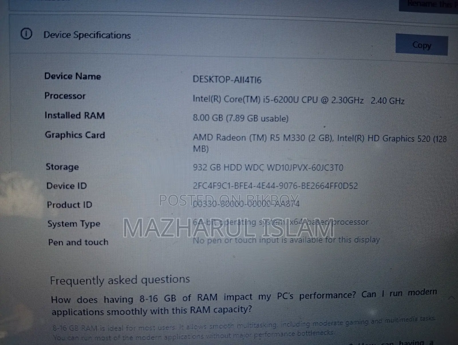 Laptop HP 8GB Intel Core i5 HDD 1T