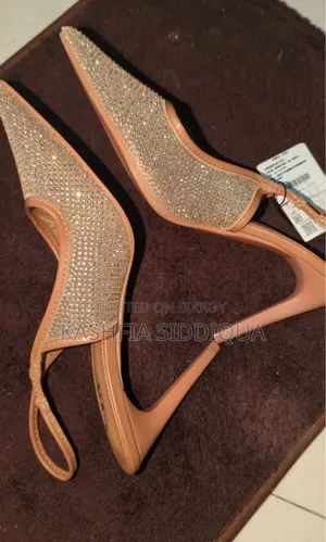 Rhinestone Mesh Slingback Heels ZARA - Beige