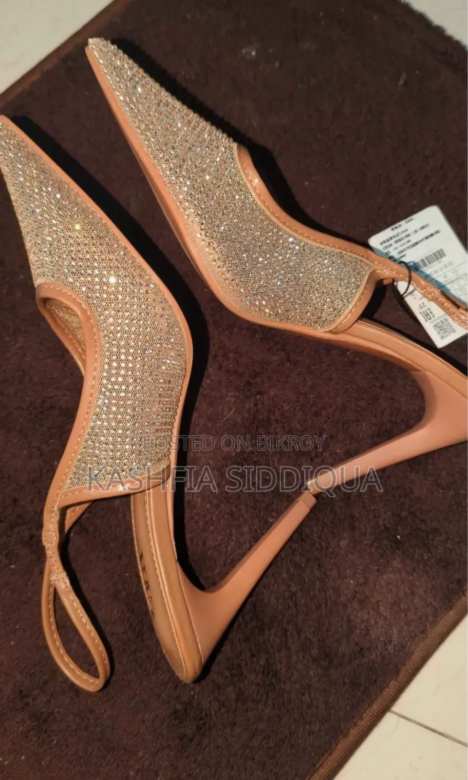 Rhinestone Mesh Slingback Heels ZARA - Beige