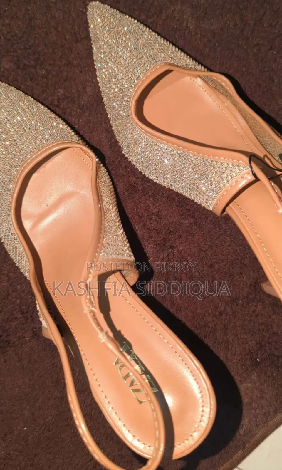 Rhinestone Mesh Slingback Heels ZARA - Beige