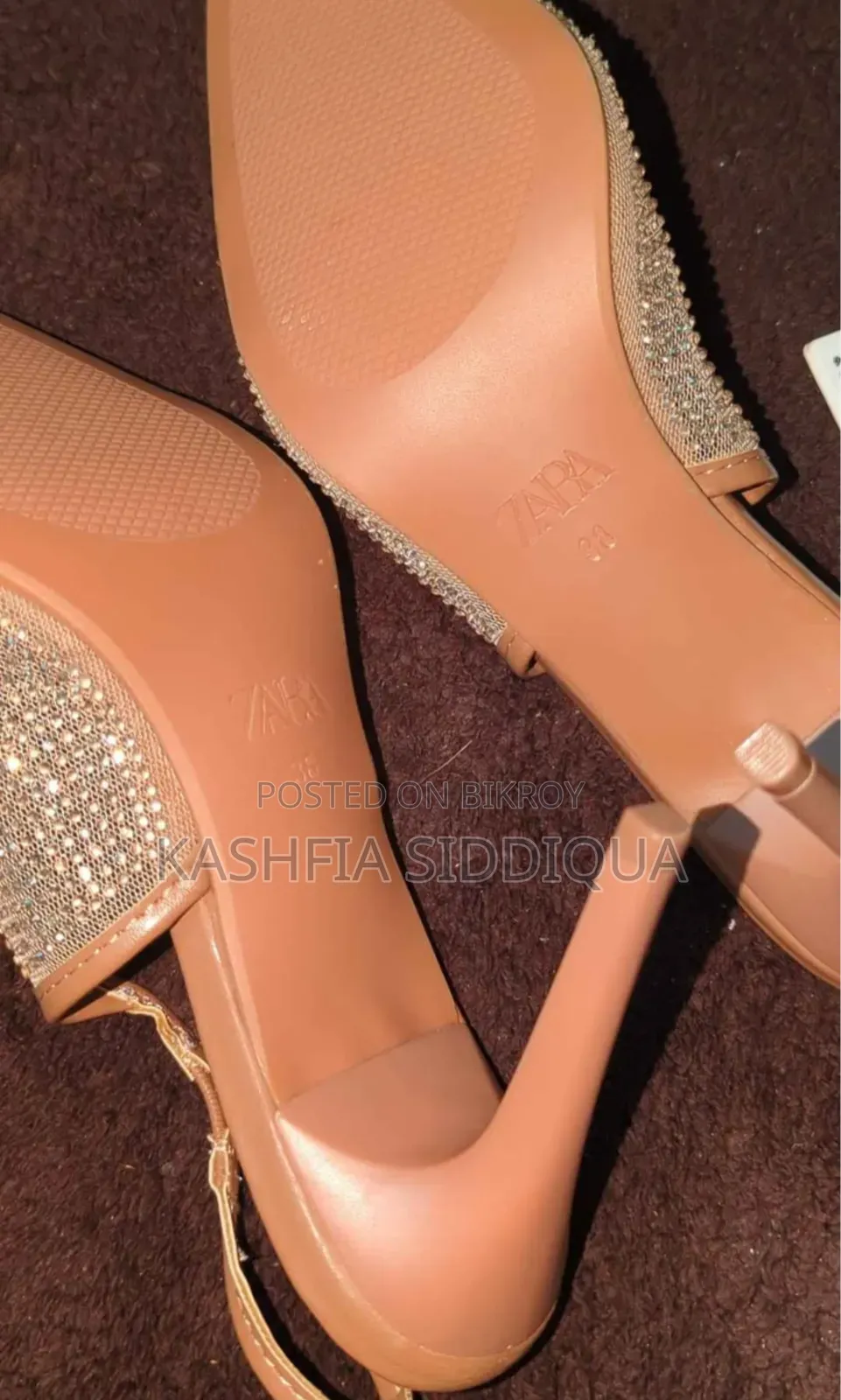 Rhinestone Mesh Slingback Heels ZARA - Beige