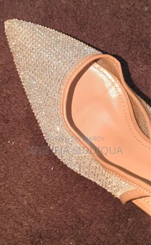 Rhinestone Mesh Slingback Heels ZARA - Beige