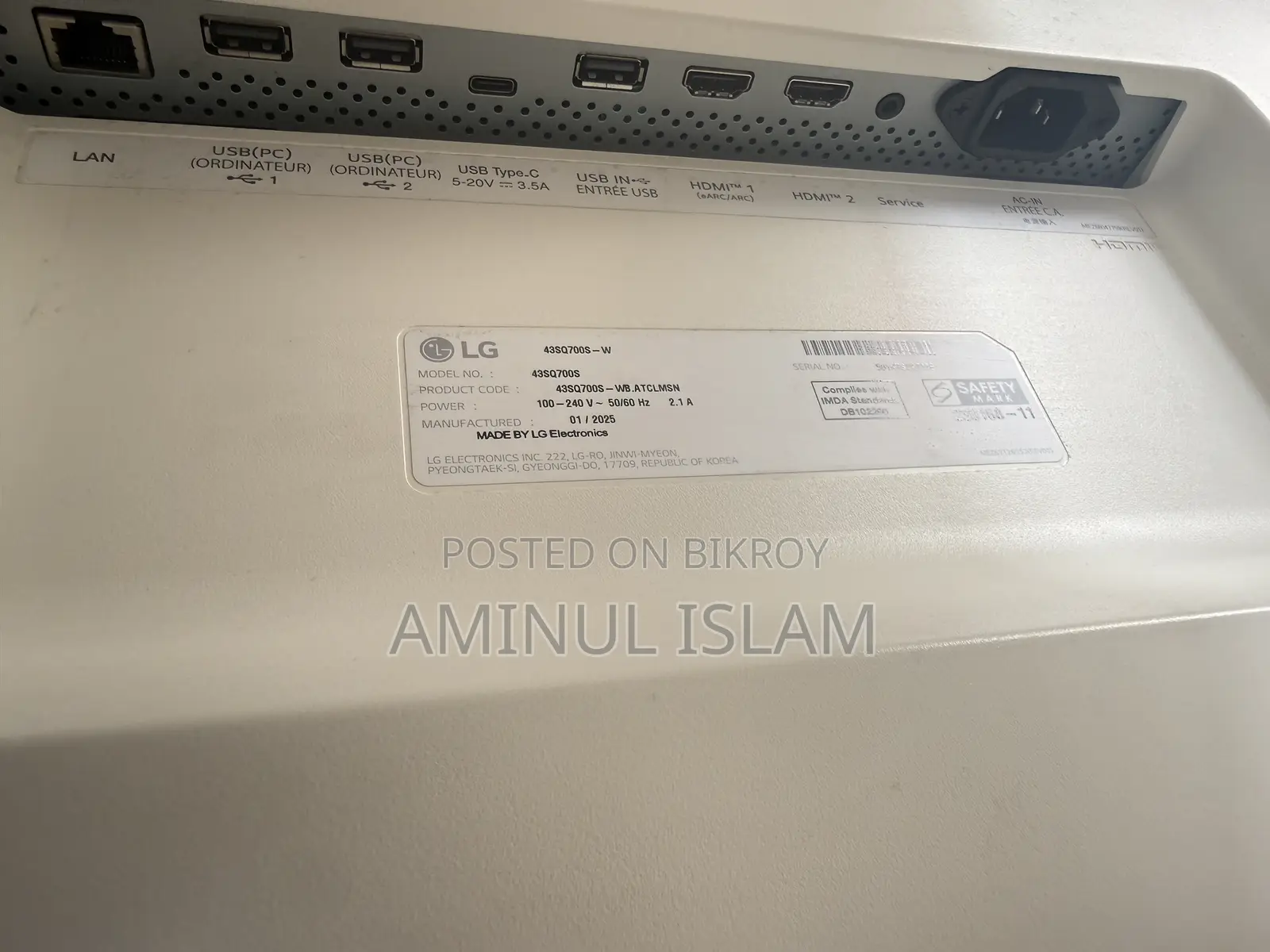 LG Computer Monitor 43 Inch 4k