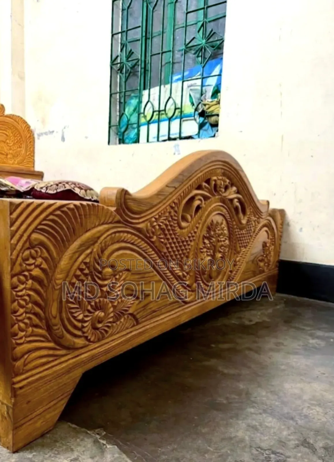 সেগুন কাঠের সলিড সেমি বক্স খাট। ৬/৭ ফিট