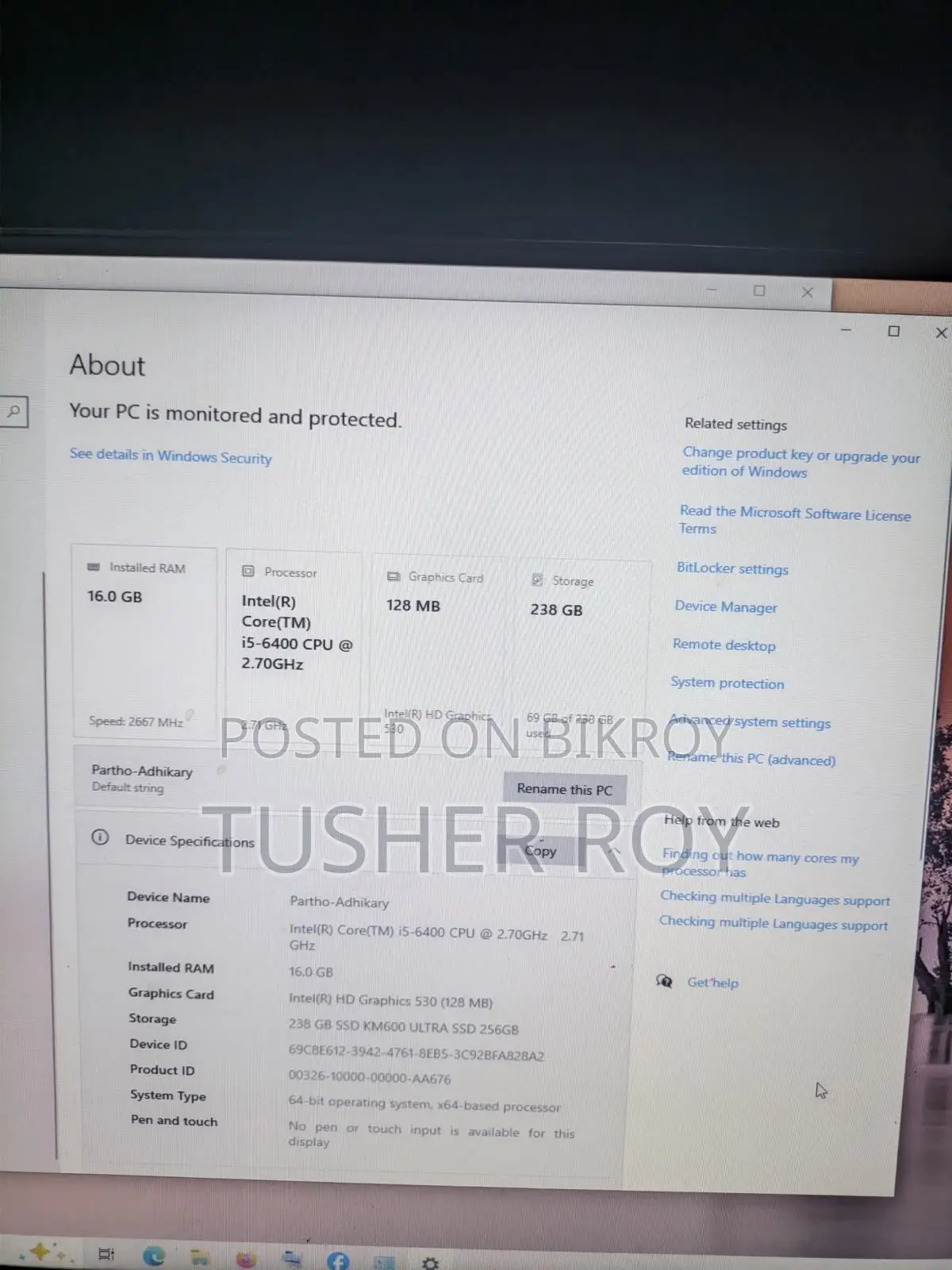 Desktop Computer 16GB Intel Core i5 SSD 256GB