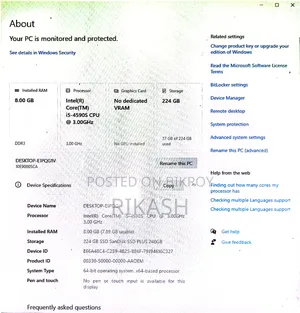 Desktop Computer Lenovo 8GB Intel Core i5 SSD 256GB