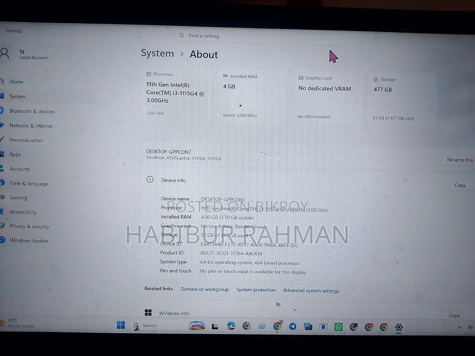 Laptop Asus Vivobook 15 4GB Intel Core i3 HDD 500GB