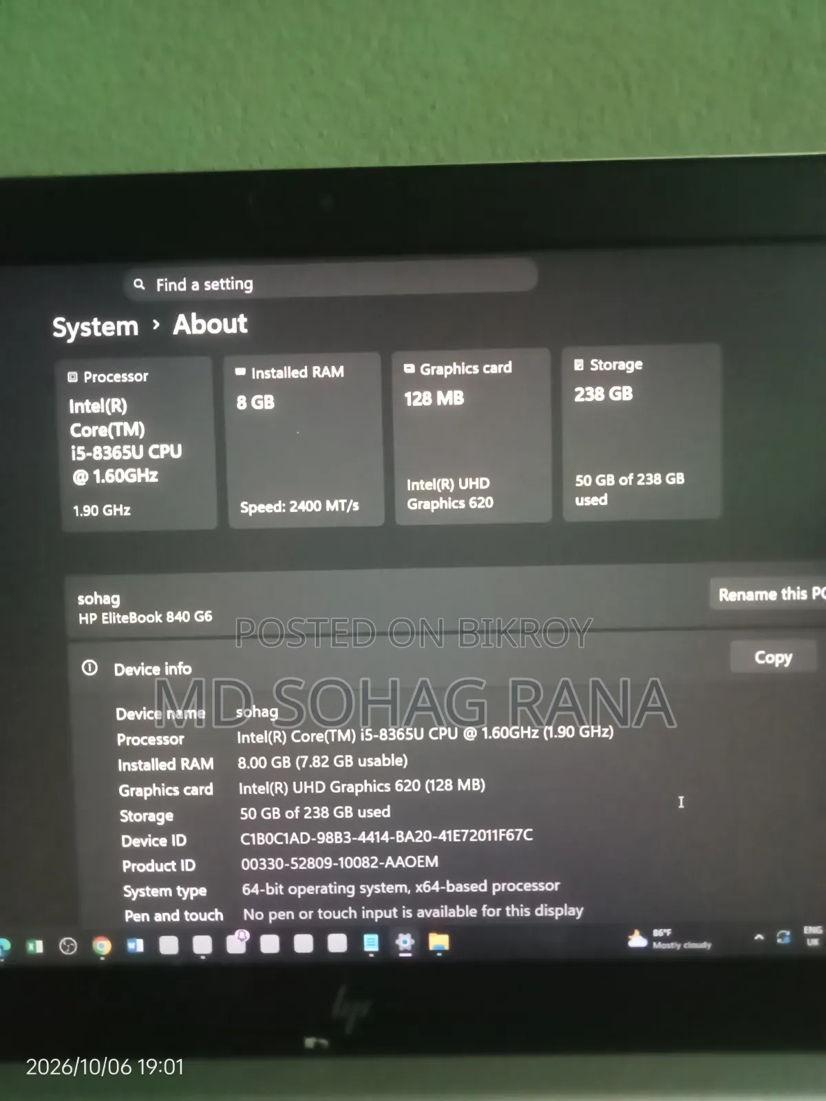 Laptop HP EliteBook 840 G8 8GB Intel Core i5 SSD 256GB