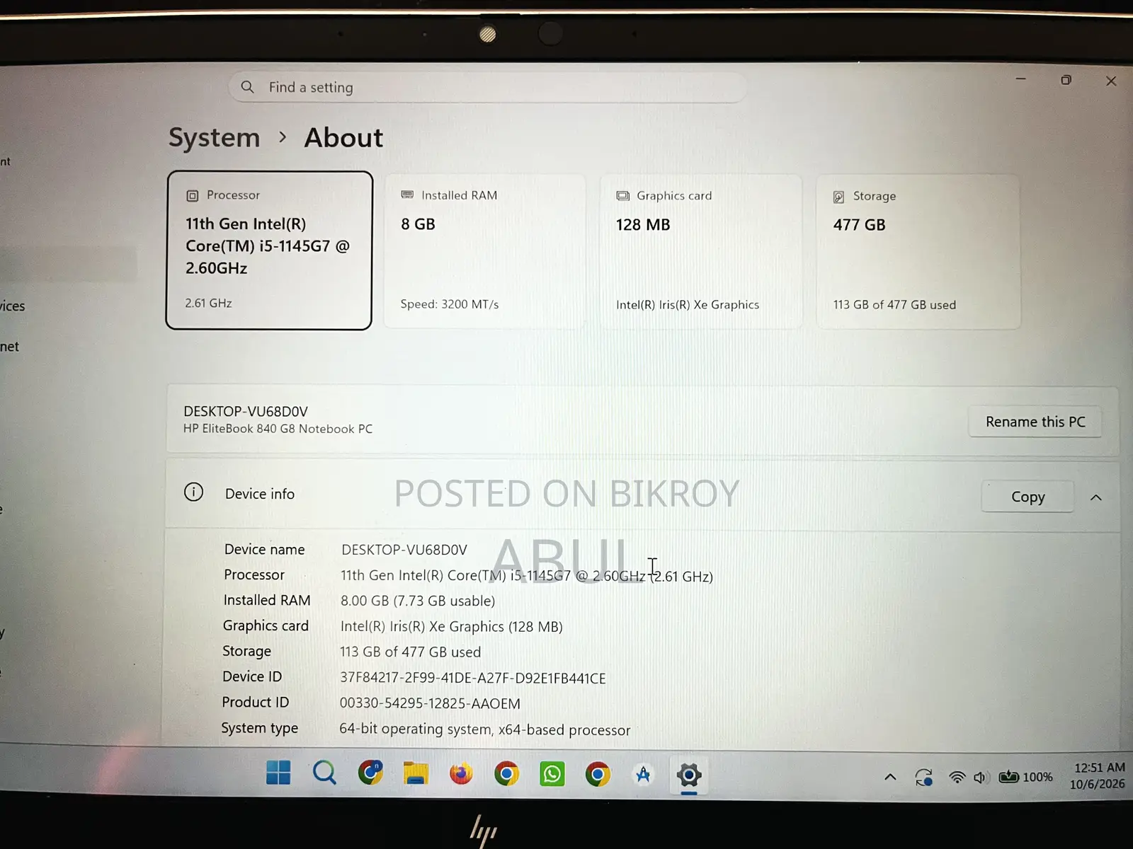 Laptop HP EliteBook 840 G8 8GB Intel Core i5 SSD 512GB