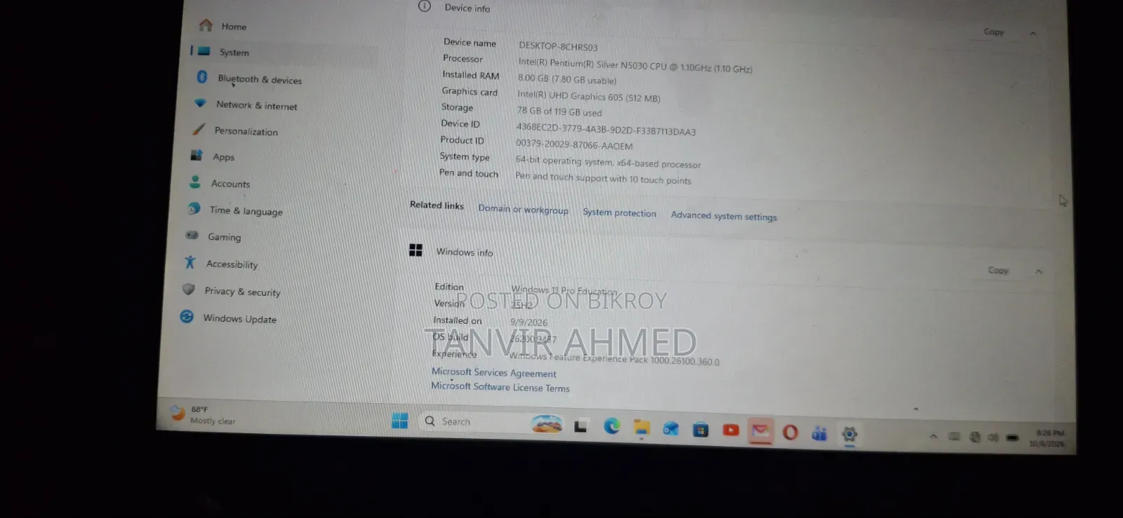 Laptop Lenovo 8GB Intel Pentium SSHD (Hybrid) 128GB