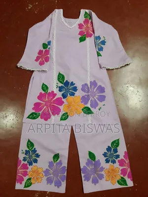Completely Handmade Dress Hand-painted on Pure Cotton