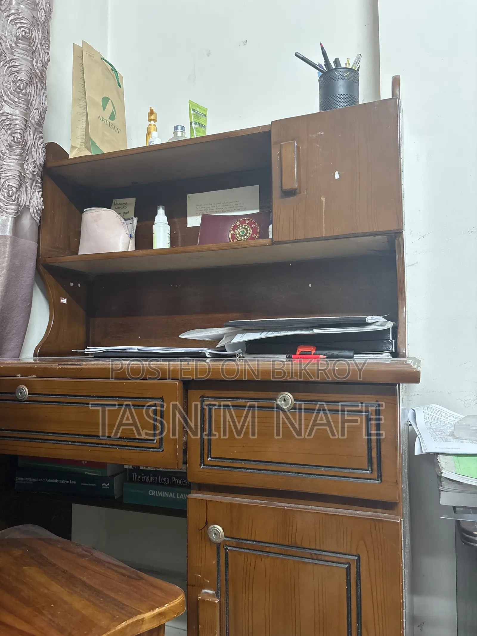 Wooden Study Table With Bookshelf & Storage