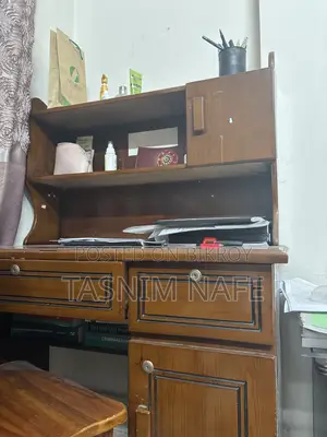 Wooden Study Table With Bookshelf & Storage