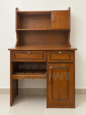 Wooden Study Table With Bookshelf & Storage