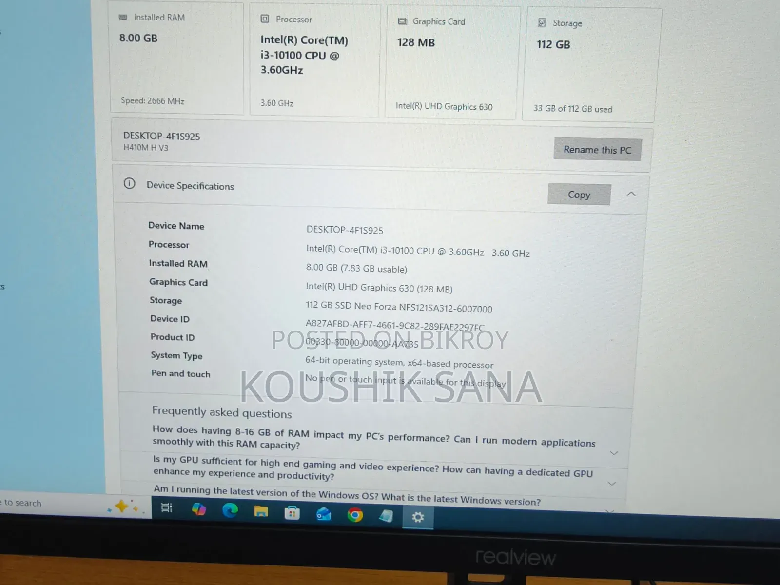 Desktop Computer Gigabyte 8GB Intel Core i5 SSD 128GB