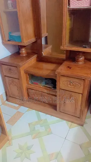 Wooden Carved 2-in-1 Dressing Table & Showcase - With Large Mirror