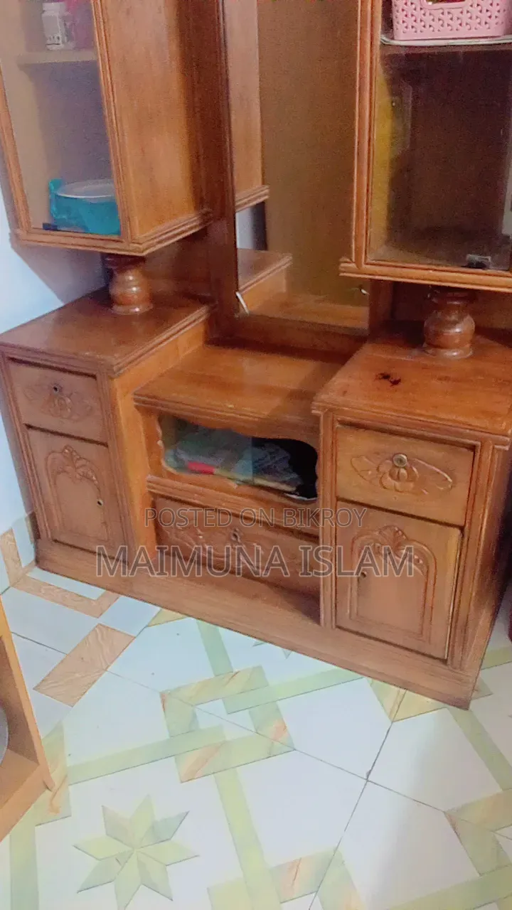 Wooden Carved 2-in-1 Dressing Table & Showcase - With Large Mirror