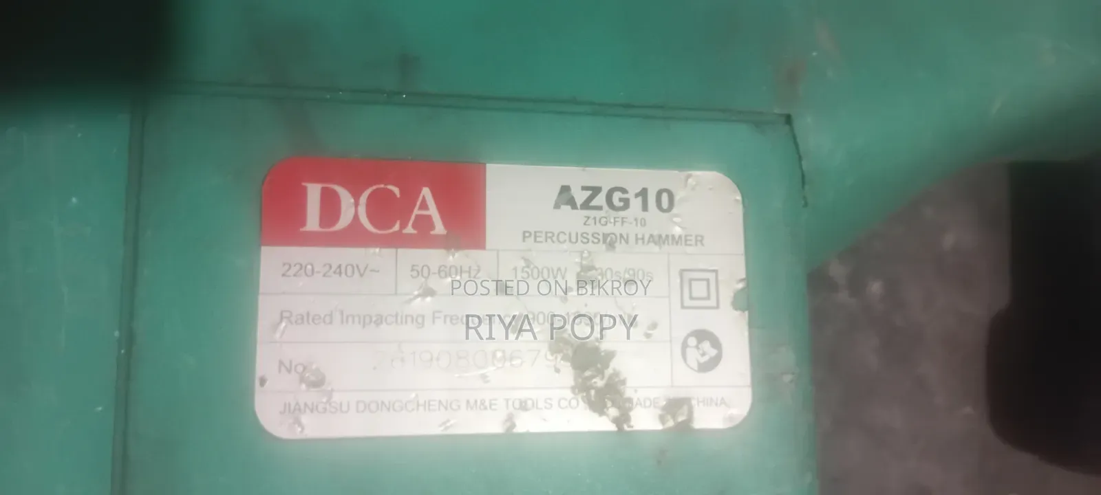 DCA AZG10 Demolition Hammer Model AZG10 Weight 10kg Power 1500W Running