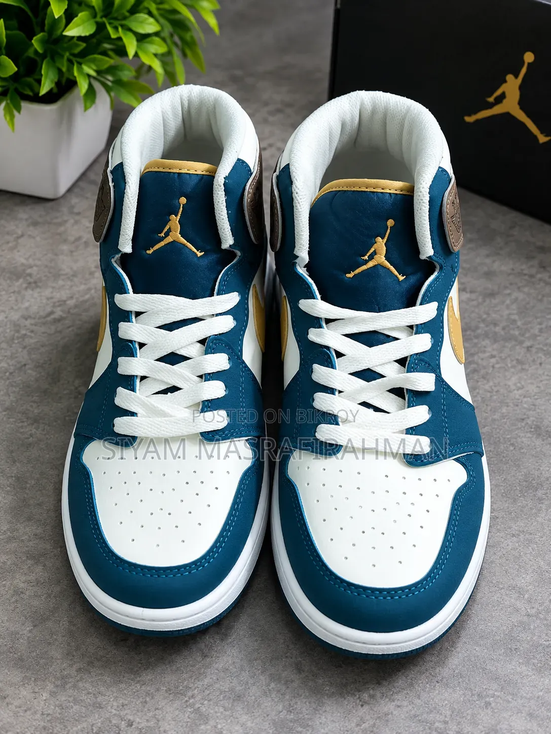 ✅️"Premium White & Navy Blue High Neck Sneakers" 43