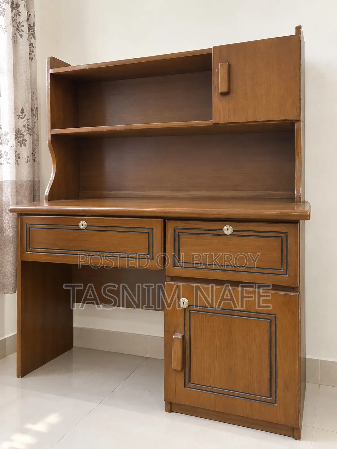 Wooden Study Table With Bookshelf & Storage