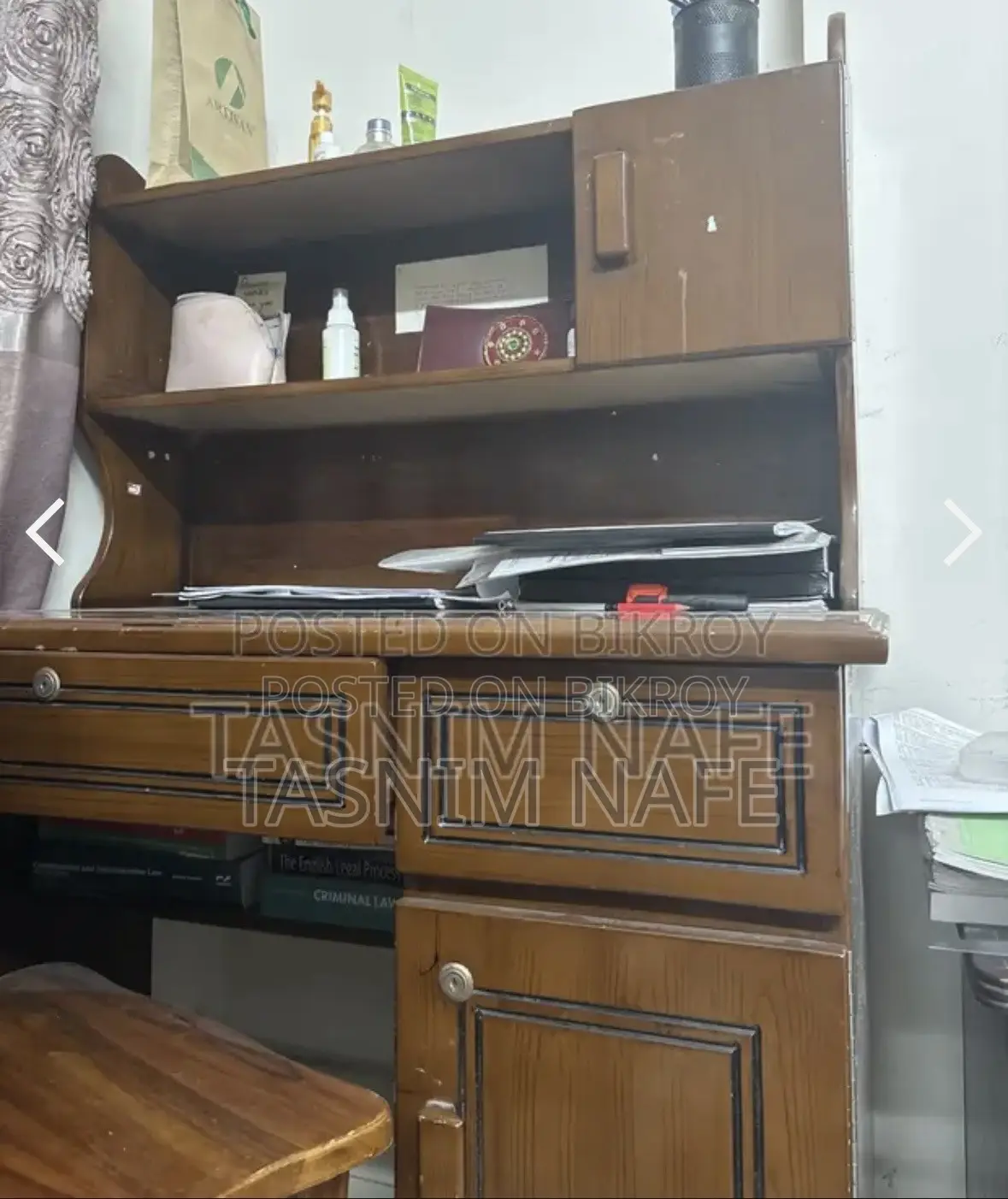 Wooden Study Table With Bookshelf & Storage