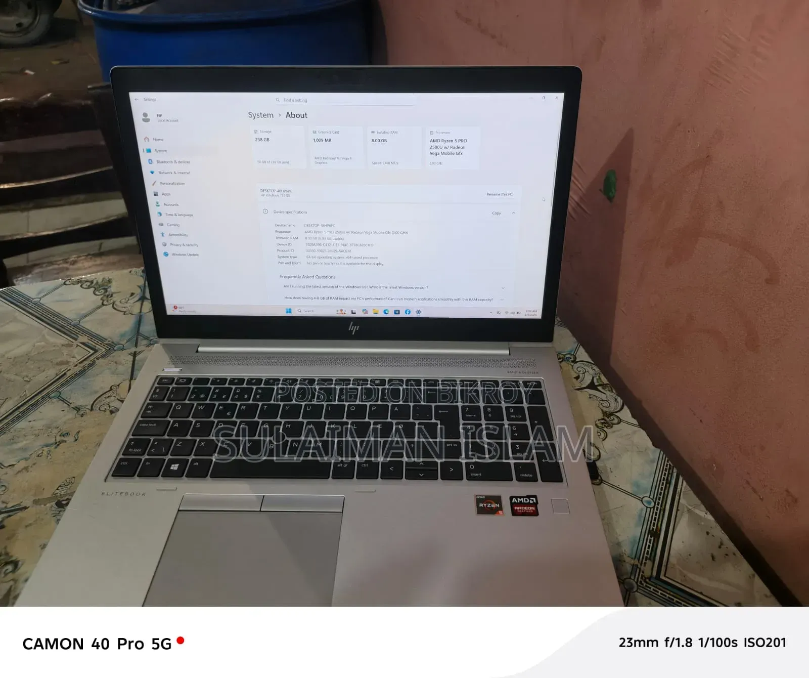 Laptop HP EliteBook 755 G5 8GB AMD Ryzen 5 SSD 256GB