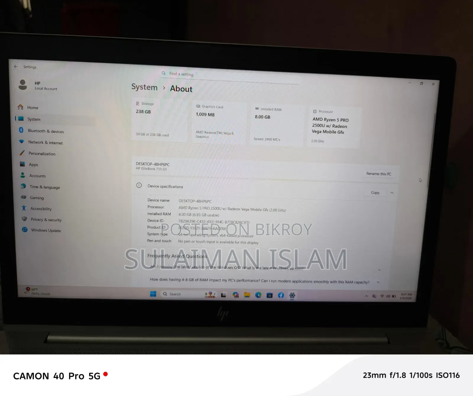 Laptop HP EliteBook 755 G5 8GB AMD Ryzen 5 SSD 256GB