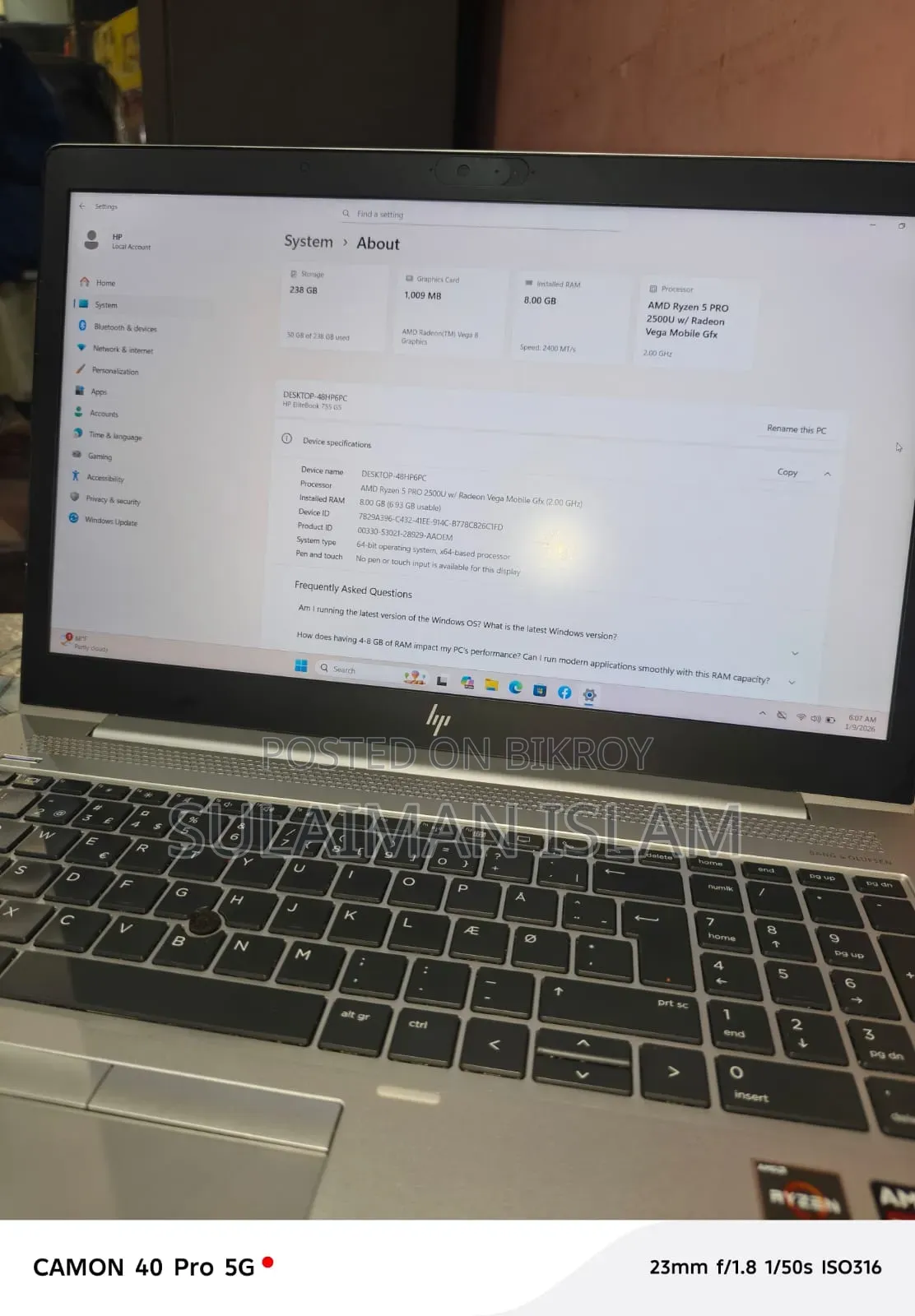 Laptop HP EliteBook 755 G5 8GB AMD Ryzen 5 SSD 256GB