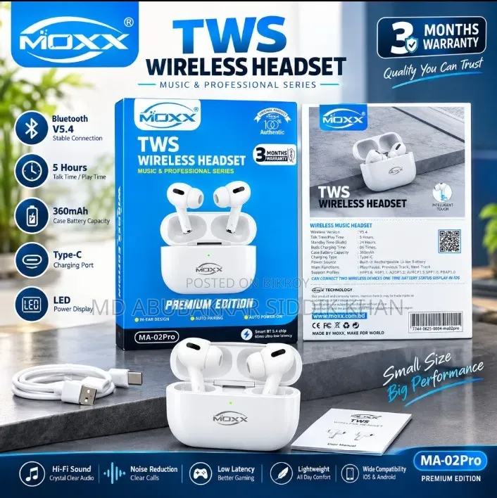 MOXX MA-02Pro TWS Wireless Headset – Premium Edition
