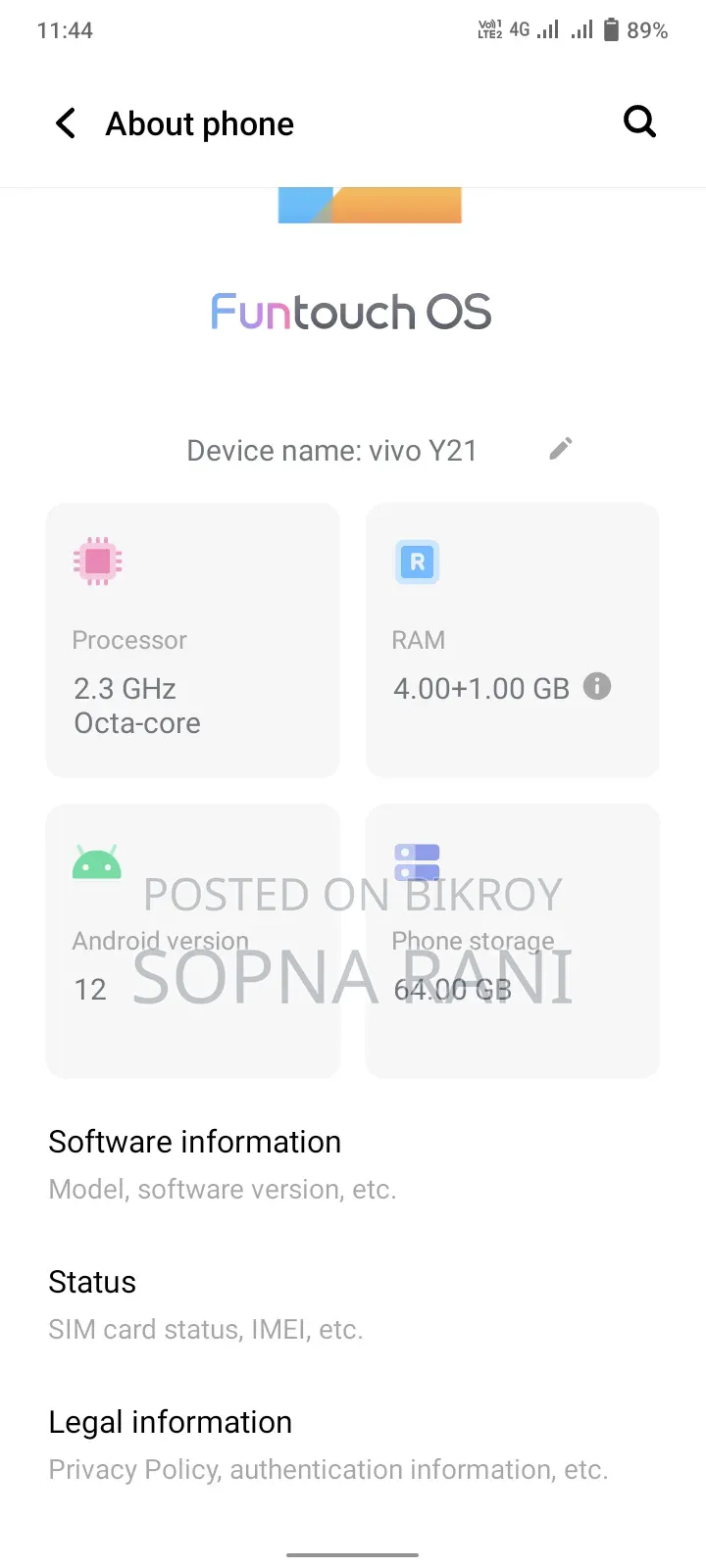 Vivo Y21 64 GB Blue