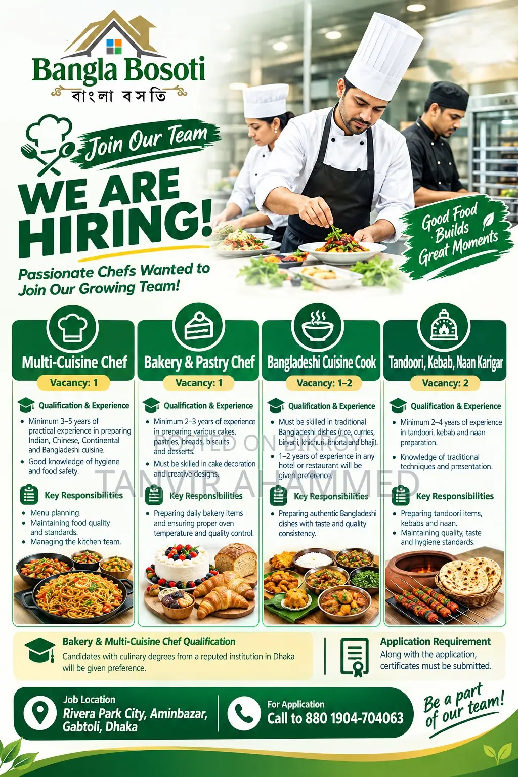 Chef- Bakery & Pastry/ Bangladeshi Foods/Kabab, Tandoori, Nan