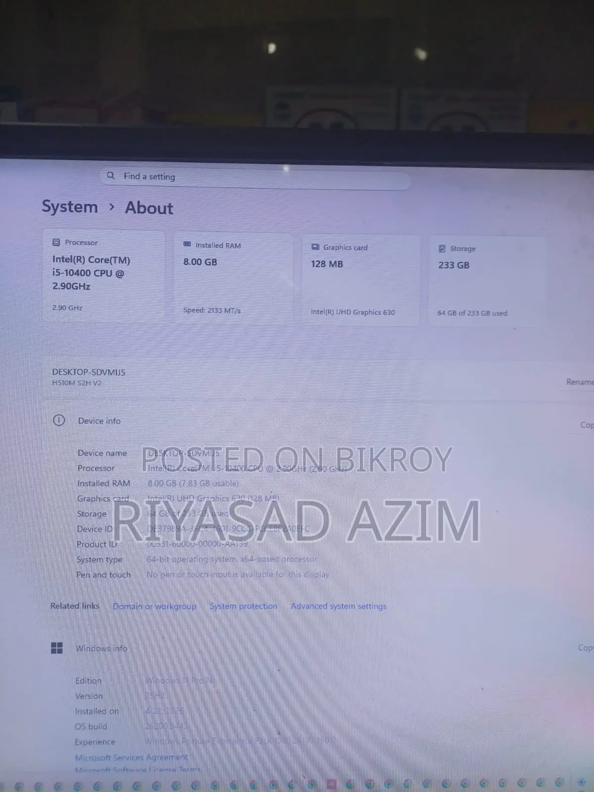 Desktop Computer 8GB Intel Core i5 SSD 256GB