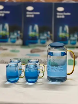 Blue Glass Jug & Cup Set