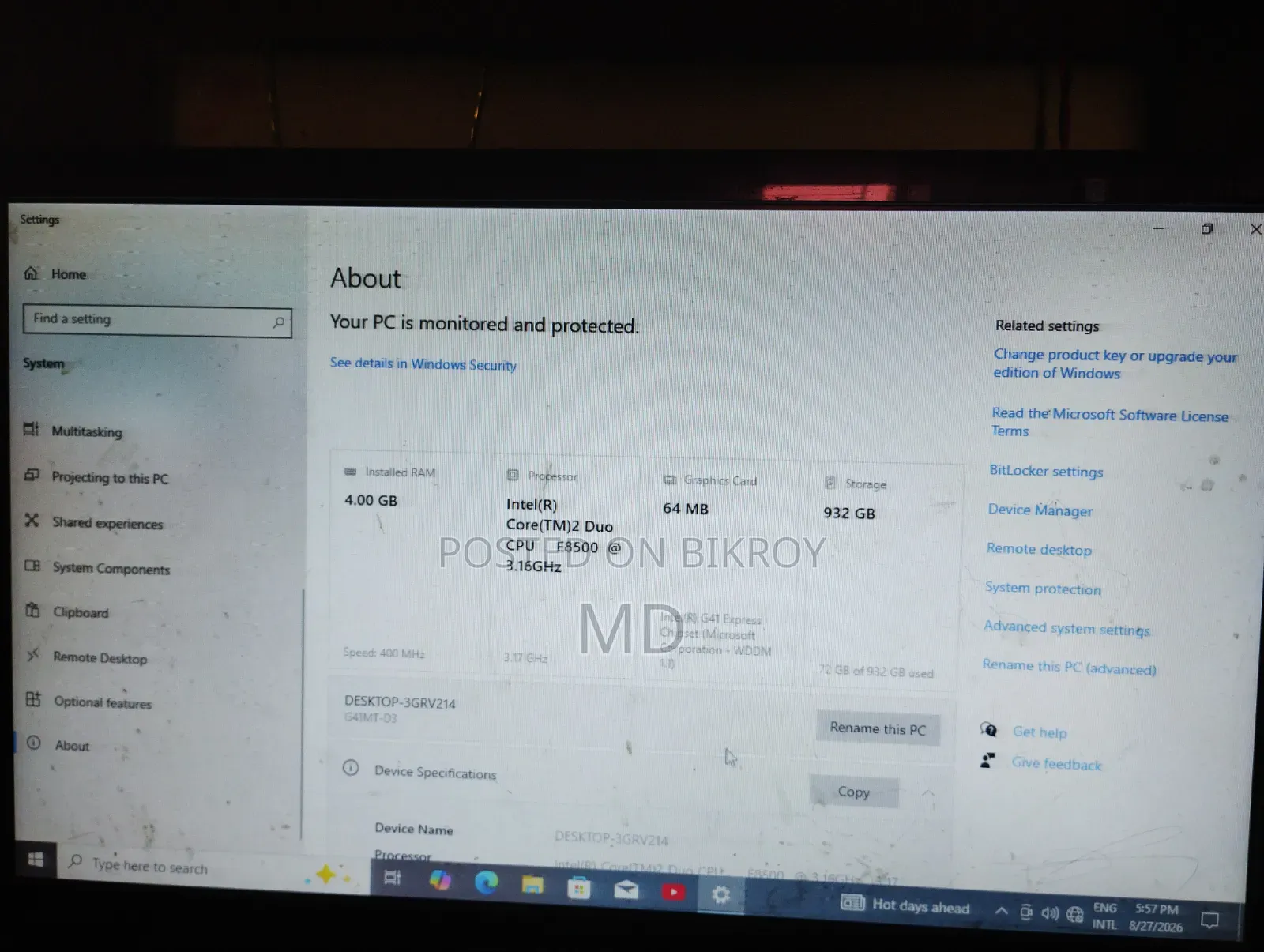 Desktop Computer MSI Aegis 3 4GB Intel Core i3 HDD 1T