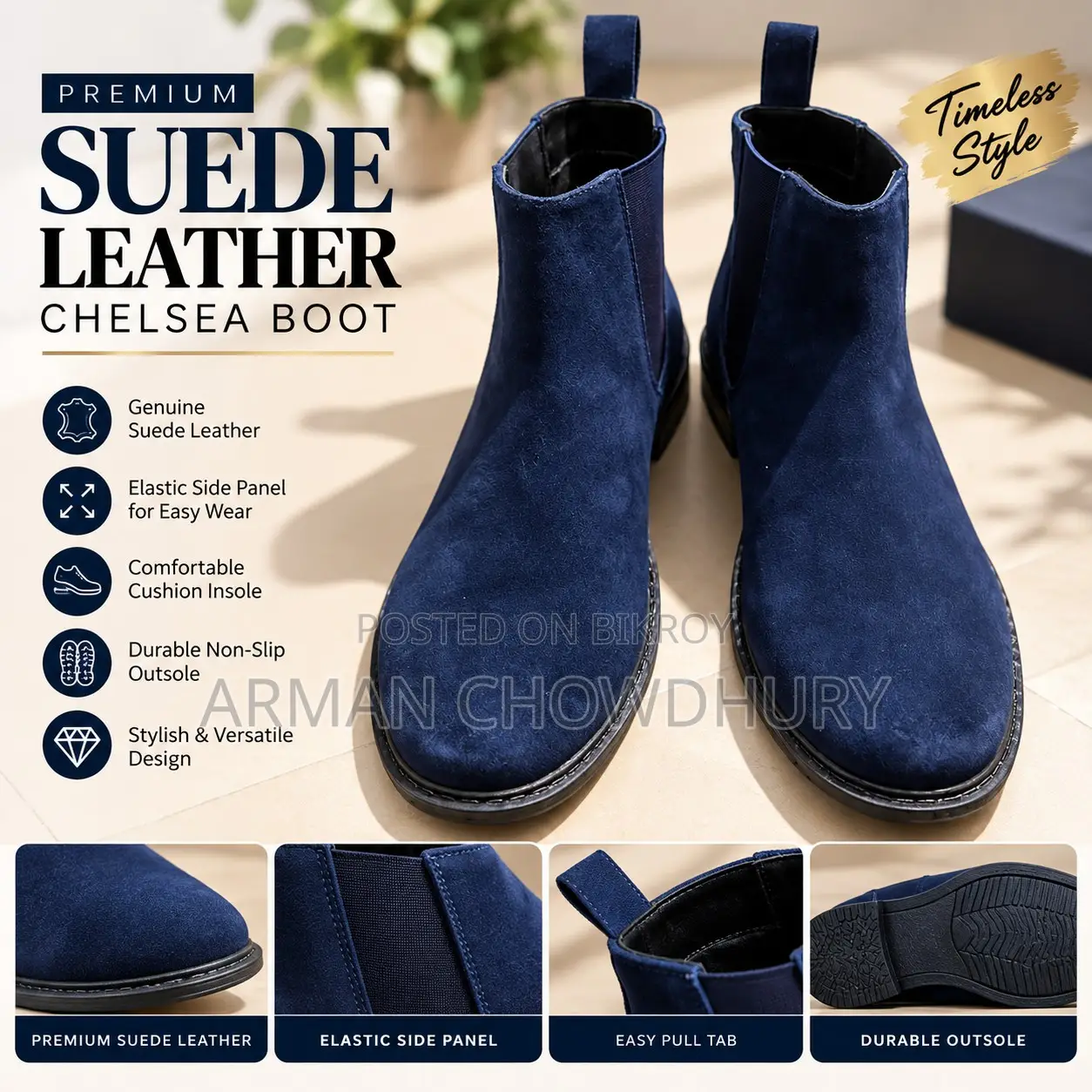 Premium Navy Blue Suede Chelsea Boots | Brand New | Men's Boots